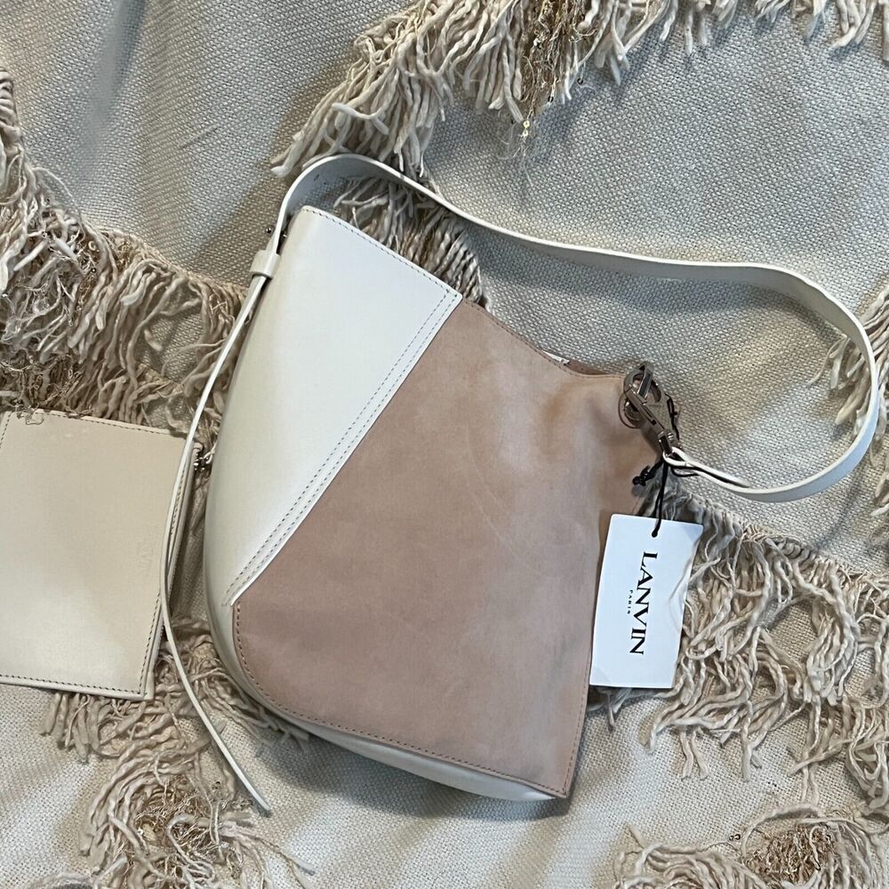 Lanvin Asymmetrical Bucket Bag White Pale Pink NWT